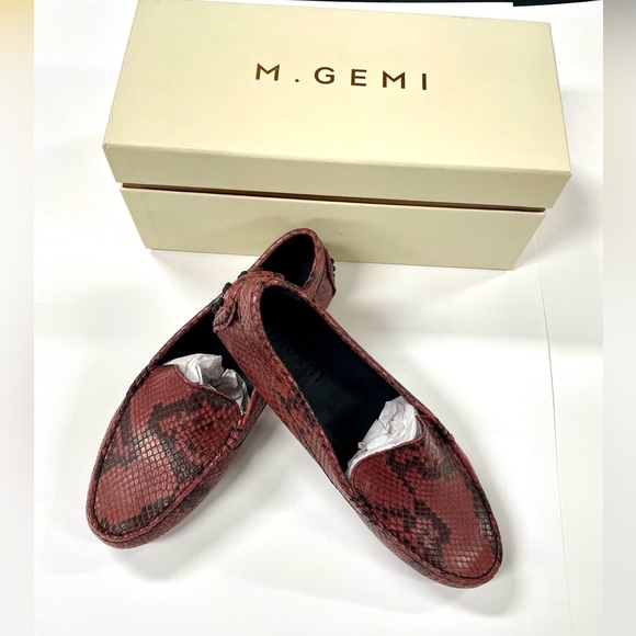 M Gemi Italian Printed Leather Wine & Black Driving Moccasins Size EU 38 US7 - Picture 8 of 16